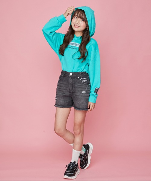 JENNI love（ジェニィラブ）の「ボアロゴレイヤード風ロング丈パーカー（パーカー・キッズ・グリーン/サックスブルー/ブラック・130cm/140cm/150cm/160cm）」の22枚目の写真