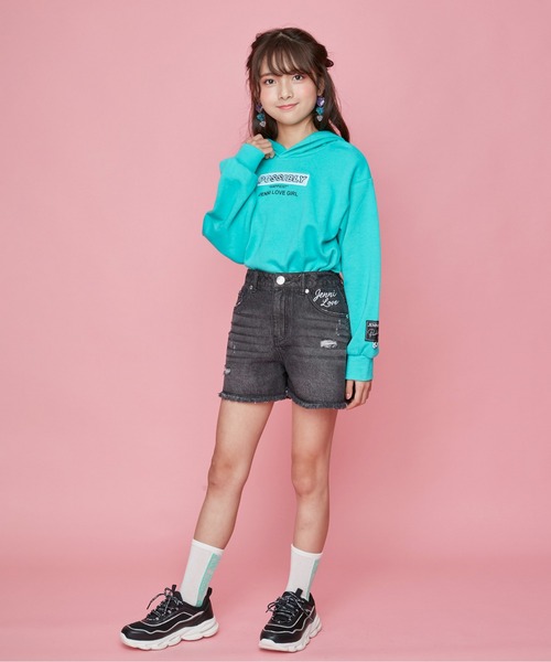 JENNI love（ジェニィラブ）の「ボアロゴレイヤード風ロング丈パーカー（パーカー・キッズ・グリーン/サックスブルー/ブラック・130cm/140cm/150cm/160cm）」の21枚目の写真