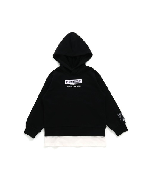 JENNI love（ジェニィラブ）の「ボアロゴレイヤード風ロング丈パーカー（パーカー・キッズ・グリーン/サックスブルー/ブラック・130cm/140cm/150cm/160cm）」の6枚目の写真