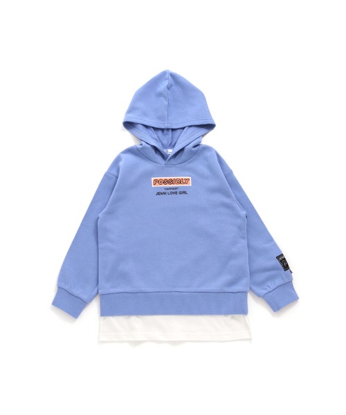 JENNI love（ジェニィラブ）の「ボアロゴレイヤード風ロング丈パーカー（パーカー・キッズ・グリーン/サックスブルー/ブラック・130cm/140cm/150cm/160cm）」の4枚目の写真