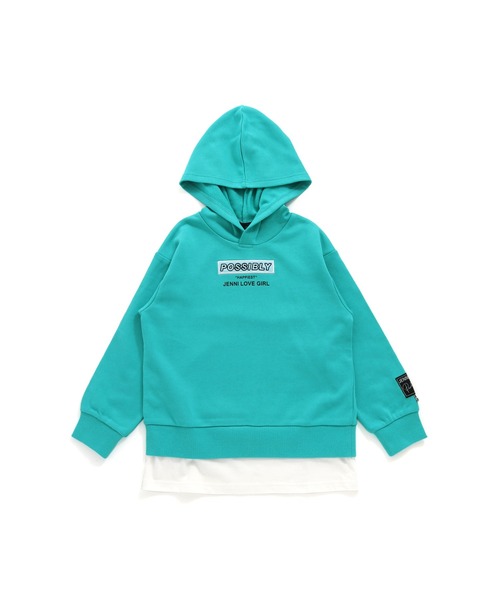 JENNI love（ジェニィラブ）の「ボアロゴレイヤード風ロング丈パーカー（パーカー・キッズ・グリーン/サックスブルー/ブラック・130cm/140cm/150cm/160cm）」の14枚目の写真