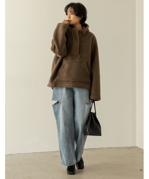 kryclothing　ボアパーカー　プルオーバー　ハーフジップ　前ポケット アウトレット セール 通販ファッション - kryclothing ボア