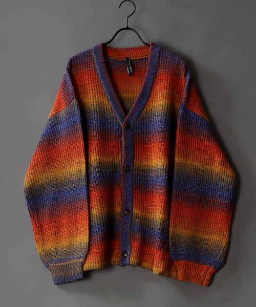 SITRY(シトリー)の「Balloon Sleeve Big silhouette gradation Knit Cardigan/バルーンスリーブ ビッグシルエット グラデーション ニット カーディガン/カーデ(カーディガン/ボレロ・メンズ・ブラック/ベージュ/グリーン/レインボー・M/XL/L)」の4枚目の写真