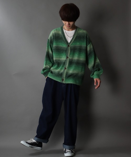 SITRY(シトリー)の「Balloon Sleeve Big silhouette gradation Knit Cardigan/バルーンスリーブ ビッグシルエット グラデーション ニット カーディガン/カーデ(カーディガン/ボレロ・メンズ・ブラック/ベージュ/グリーン/レインボー・M/XL/L)」の15枚目の写真