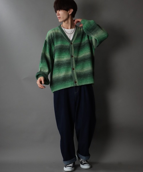 SITRY(シトリー)の「Balloon Sleeve Big silhouette gradation Knit Cardigan/バルーンスリーブ ビッグシルエット グラデーション ニット カーディガン/カーデ(カーディガン/ボレロ・メンズ・ブラック/ベージュ/グリーン/レインボー・M/XL/L)」の17枚目の写真