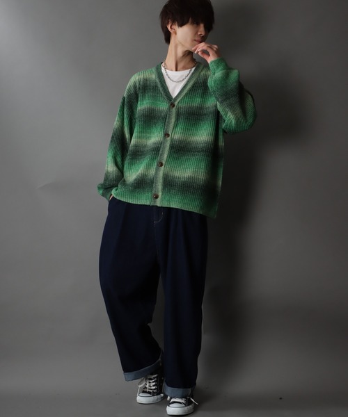 SITRY(シトリー)の「Balloon Sleeve Big silhouette gradation Knit Cardigan/バルーンスリーブ ビッグシルエット グラデーション ニット カーディガン/カーデ(カーディガン/ボレロ・メンズ・ブラック/ベージュ/グリーン/レインボー・M/XL/L)」の18枚目の写真