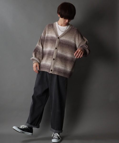 SITRY(シトリー)の「Balloon Sleeve Big silhouette gradation Knit Cardigan/バルーンスリーブ ビッグシルエット グラデーション ニット カーディガン/カーデ(カーディガン/ボレロ・メンズ・ブラック/ベージュ/グリーン/レインボー・M/XL/L)」の20枚目の写真