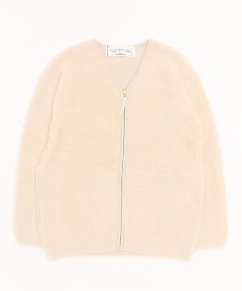 Rie Miller（リエミラー）の「フェザーヤーンZipカーディガン（カーディガン/ボレロ・レディース・ブラック/アイボリー・38）」の2枚目の写真