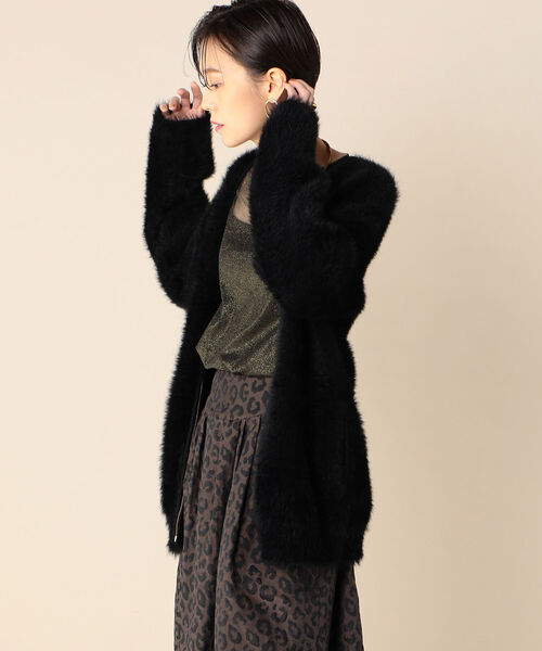 Rie Miller（リエミラー）の「フェザーヤーンZipカーディガン（カーディガン/ボレロ・レディース・ブラック/アイボリー・38）」の3枚目の写真