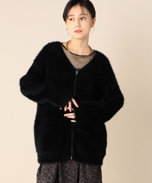 Rie Miller（リエミラー）の「フェザーヤーンZipカーディガン（カーディガン/ボレロ・レディース・ブラック/アイボリー・38）」の7枚目の写真