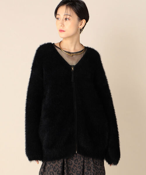 Rie Miller（リエミラー）の「フェザーヤーンZipカーディガン（カーディガン/ボレロ・レディース・ブラック/アイボリー・38）」の8枚目の写真