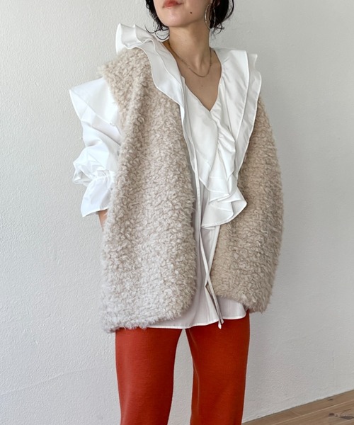 wee9s(ウィークス)の「over size poodle vest / オーバーサイズプードルベスト(ベスト・レディース・ブラウン/ピンク/パープル/アイボリー/ブラック・FREE)」の2枚目の写真