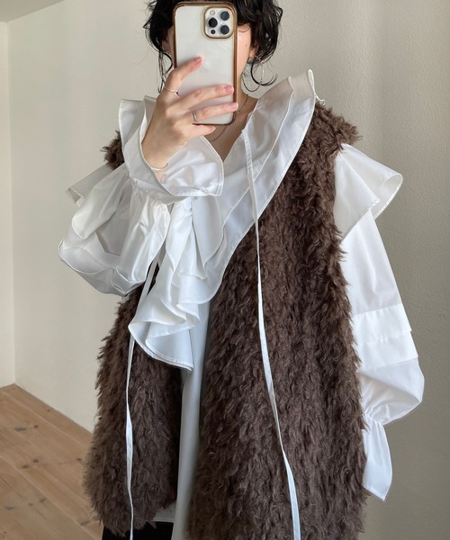 wee9s(ウィークス)の「over size poodle vest / オーバーサイズプードルベスト(ベスト・レディース・ブラウン/ピンク/パープル/アイボリー/ブラック・FREE)」の16枚目の写真