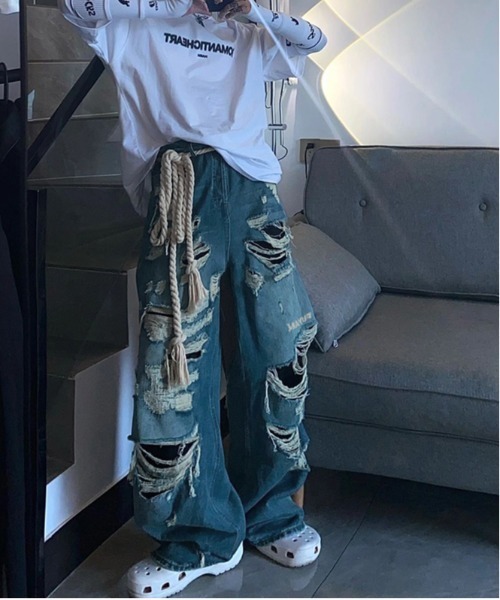 ARULE（アルール）の「『ARULE/アルール』ハードダメージワイドデニムパンツ【Y】【CN】（デニムパンツ・メンズ・ブルー・M/L）」の4枚目の写真