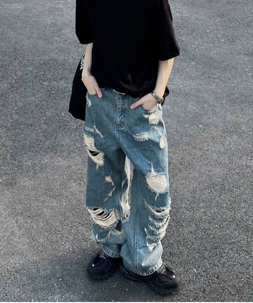 ARULE（アルール）の「『ARULE/アルール』ハードダメージワイドデニムパンツ【Y】【CN】（デニムパンツ・メンズ・ブルー・M/L）」の6枚目の写真