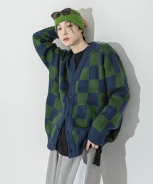 FOLLOWIN | 【UNISEX】チェックボードオーバーフィットVネックカーディガン(カーディガン/ボレロ)