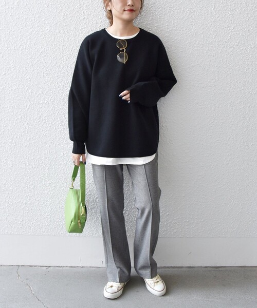 SHIPS any（シップス エニィ）の「SHIPS any:〈ウォッシャブル〉ピンタック セミフレア イージー チェック フルレングス パンツ◇（その他パンツ・レディース・チャコールグレー・36/38）」の14枚目の写真