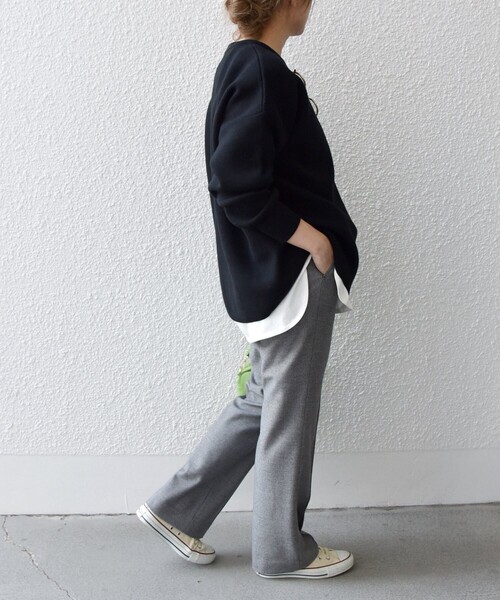 SHIPS any（シップス エニィ）の「SHIPS any:〈ウォッシャブル〉ピンタック セミフレア イージー チェック フルレングス パンツ◇（その他パンツ・レディース・チャコールグレー・36/38）」の16枚目の写真