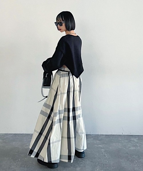 PAGEBOY（ページボーイ）の「BIGチェックフレアスカート（スカート・レディース・ブラック/オフホワイト・FREE）」の6枚目の写真