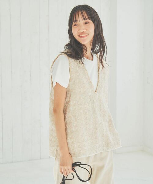 coen（コーエン）の「サマーツイードプルオーバーVネックジレ（ベスト・レディース・ベージュ/ブラック・L/M）」の3枚目の写真