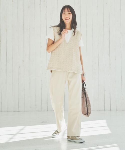 coen（コーエン）の「サマーツイードプルオーバーVネックジレ（ベスト・レディース・ベージュ/ブラック・L/M）」の4枚目の写真