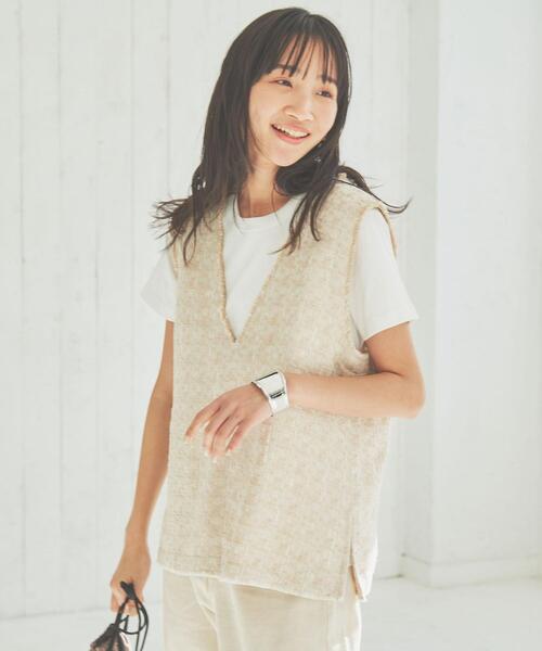 coen（コーエン）の「サマーツイードプルオーバーVネックジレ（ベスト・レディース・ベージュ/ブラック・L/M）」の5枚目の写真