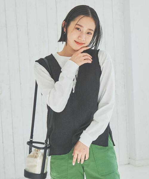 coen（コーエン）の「サマーツイードプルオーバーVネックジレ（ベスト・レディース・ベージュ/ブラック・L/M）」の6枚目の写真