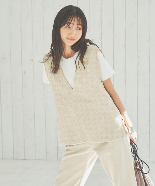 coen（コーエン）の「サマーツイードプルオーバーVネックジレ（ベスト・レディース・ベージュ/ブラック・L/M）」の13枚目の写真