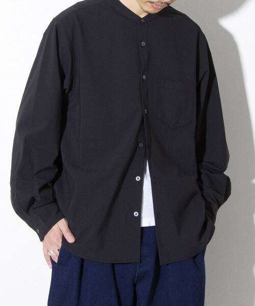 GLOSTER（グロスター）の「【GLOSTER/グロスター】Quick DRY バンドカラーシャツ ノーカラー ワイドフィット（シャツ/ブラウス・メンズ・キナリ/ブラック/グレイッシュブルー・S/M/L）」の9枚目の写真