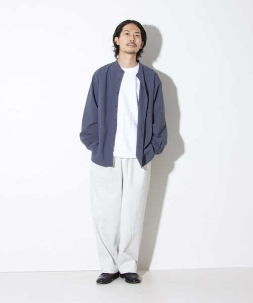 GLOSTER（グロスター）の「【GLOSTER/グロスター】Quick DRY バンドカラーシャツ ノーカラー ワイドフィット（シャツ/ブラウス・メンズ・キナリ/ブラック/グレイッシュブルー・S/M/L）」の15枚目の写真