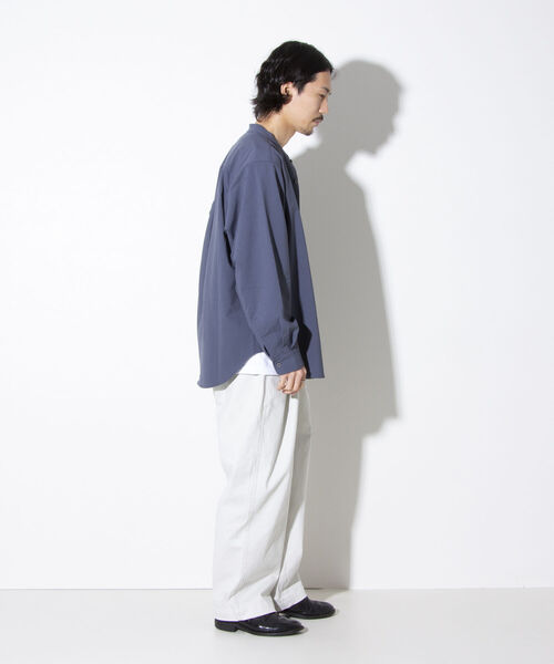 GLOSTER（グロスター）の「【GLOSTER/グロスター】Quick DRY バンドカラーシャツ ノーカラー ワイドフィット（シャツ/ブラウス・メンズ・キナリ/ブラック/グレイッシュブルー・S/M/L）」の16枚目の写真