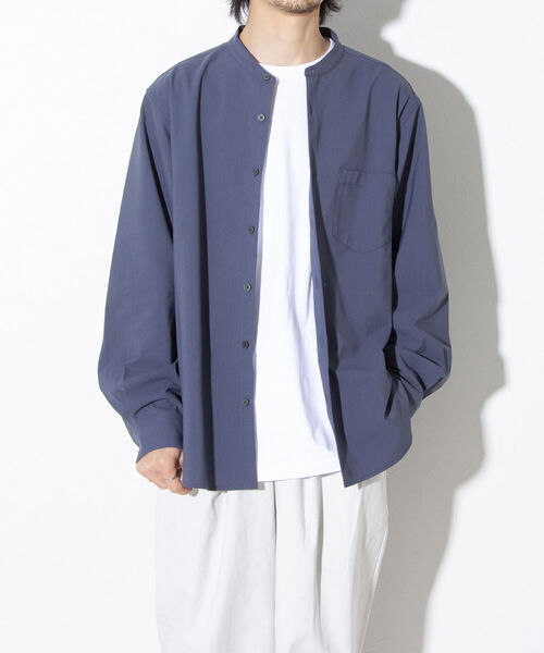 GLOSTER（グロスター）の「【GLOSTER/グロスター】Quick DRY バンドカラーシャツ ノーカラー ワイドフィット（シャツ/ブラウス・メンズ・キナリ/ブラック/グレイッシュブルー・S/M/L）」の18枚目の写真