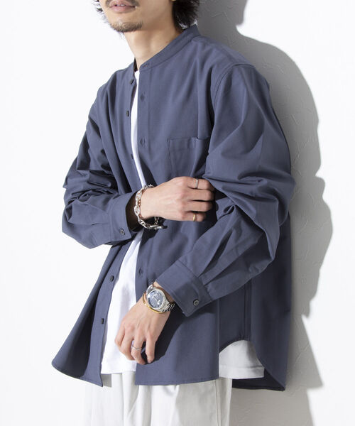 GLOSTER（グロスター）の「【GLOSTER/グロスター】Quick DRY バンドカラーシャツ ノーカラー ワイドフィット（シャツ/ブラウス・メンズ・キナリ/ブラック/グレイッシュブルー・S/M/L）」の22枚目の写真