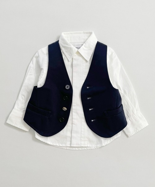 ARCH & LINE（アーチアンドライン）の「ストレッチジャージー ベスト HIGH GAUGE JERSEY BASIC VEST（スーツベスト・キッズ・グレー/ネイビー・XXS）」の7枚目の写真
