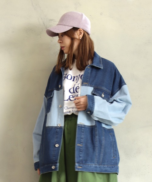 BITTOKO(ビットコ)の「デニム切り替えブルゾン(デニムジャケット・レディース・ライトブルー・FREE)」の2枚目の写真