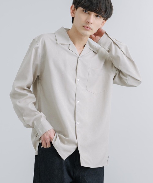 Rocky Monroe(ロッキーモンロー)の「オーバーサイズ ポリトロ オープンカラー長袖シャツ(シャツ/ブラウス・メンズ・ライトグレー/グレイッシュベージュ/ブラック/サックスブルー/チャコールグレー・M/L)」の4枚目の写真