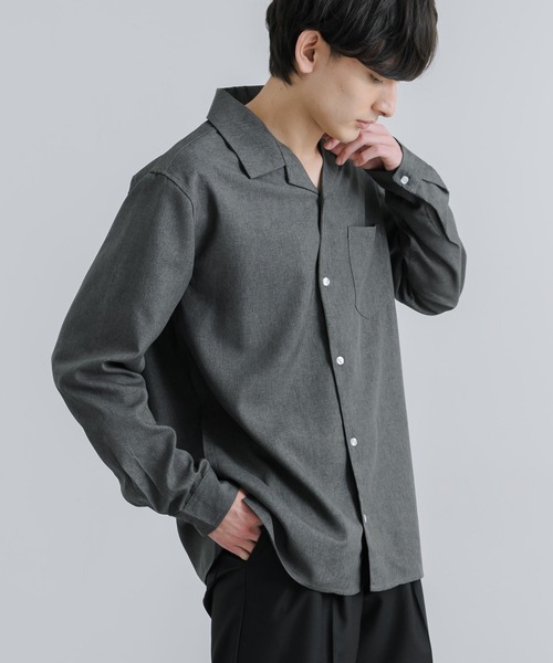 Rocky Monroe(ロッキーモンロー)の「オーバーサイズ ポリトロ オープンカラー長袖シャツ(シャツ/ブラウス・メンズ・ライトグレー/グレイッシュベージュ/ブラック/サックスブルー/チャコールグレー・M/L)」の1枚目の写真