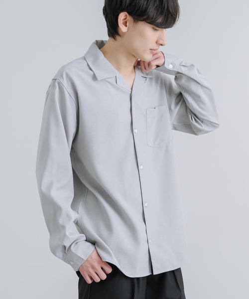 Rocky Monroe(ロッキーモンロー)の「オーバーサイズ ポリトロ オープンカラー長袖シャツ(シャツ/ブラウス・メンズ・ライトグレー/グレイッシュベージュ/ブラック/サックスブルー/チャコールグレー・M/L)」の3枚目の写真