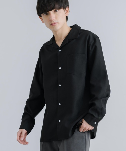 Rocky Monroe(ロッキーモンロー)の「オーバーサイズ ポリトロ オープンカラー長袖シャツ(シャツ/ブラウス・メンズ・ライトグレー/グレイッシュベージュ/ブラック/サックスブルー/チャコールグレー・M/L)」の6枚目の写真