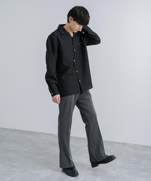 Rocky Monroe(ロッキーモンロー)の「オーバーサイズ ポリトロ オープンカラー長袖シャツ(シャツ/ブラウス・メンズ・ライトグレー/グレイッシュベージュ/ブラック/サックスブルー/チャコールグレー・M/L)」の7枚目の写真
