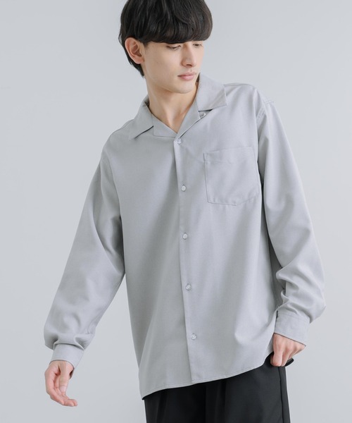 Rocky Monroe(ロッキーモンロー)の「オーバーサイズ ポリトロ オープンカラー長袖シャツ(シャツ/ブラウス・メンズ・ライトグレー/グレイッシュベージュ/ブラック/サックスブルー/チャコールグレー・M/L)」の14枚目の写真