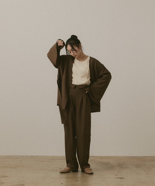 袖ボタンベルト付きジャケット【セットアップ可能】（ノーカラー  