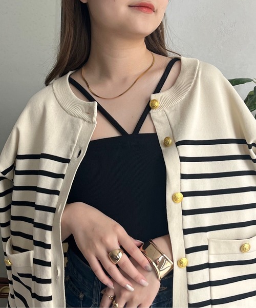 prose verse（プロズヴェール）の「Vストラップカップ付きキャミ（キャミソール・レディース・ブラック/オフホワイト・FREE）」の2枚目の写真