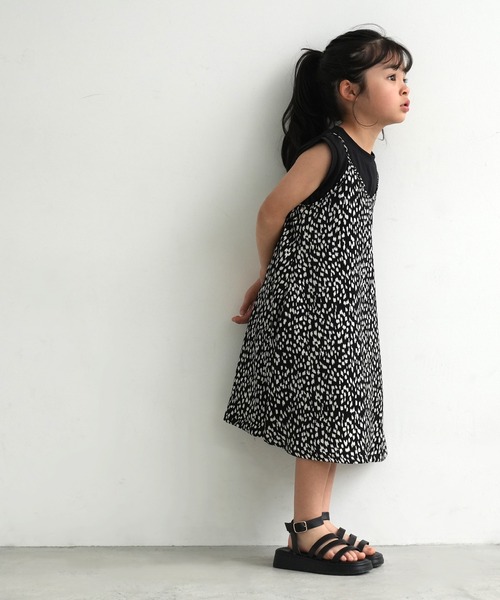 ☆*:.。.ミーコ.。.:*☆ キッズ モノトーンペインティング柄キャミワンピース（ワンピース