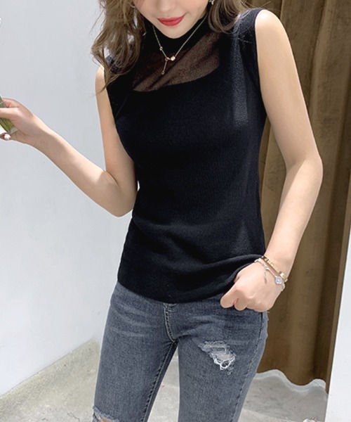 【美品】drawer✴︎ノースリーブニット アニュアンス anuans ノースリーブリブニットトップス （SILVER