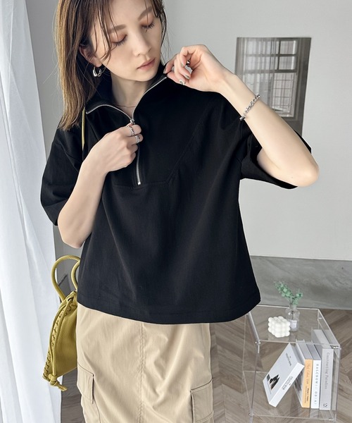 ms+ ideal(エムズプラスアイディール)の「【ms+ ideal】今季のマストアイテム。コットン100%ハーフジッププルオーバー(Tシャツ/カットソー・レディース・アイボリー/ブラック/杢グレー・LARGE/X-LARGE/SMALL/MEDIUM)」の10枚目の写真