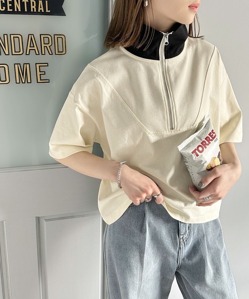 ms+ ideal(エムズプラスアイディール)の「【ms+ ideal】今季のマストアイテム。コットン100%ハーフジッププルオーバー(Tシャツ/カットソー・レディース・アイボリー/ブラック/杢グレー・LARGE/X-LARGE/SMALL/MEDIUM)」の17枚目の写真