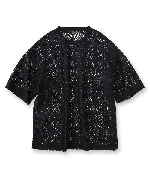 tk.TAKEO KIKUCHI（ティーケータケオキクチ）の「◆スクエアレースTブラウス（Tシャツ/カットソー・メンズ・ブラック/オフホワイト・02/03）」の3枚目の写真