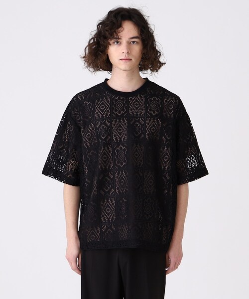 tk.TAKEO KIKUCHI（ティーケータケオキクチ）の「◆スクエアレースTブラウス（Tシャツ/カットソー・メンズ・ブラック/オフホワイト・02/03）」の4枚目の写真