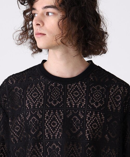 tk.TAKEO KIKUCHI（ティーケータケオキクチ）の「◆スクエアレースTブラウス（Tシャツ/カットソー・メンズ・ブラック/オフホワイト・02/03）」の7枚目の写真